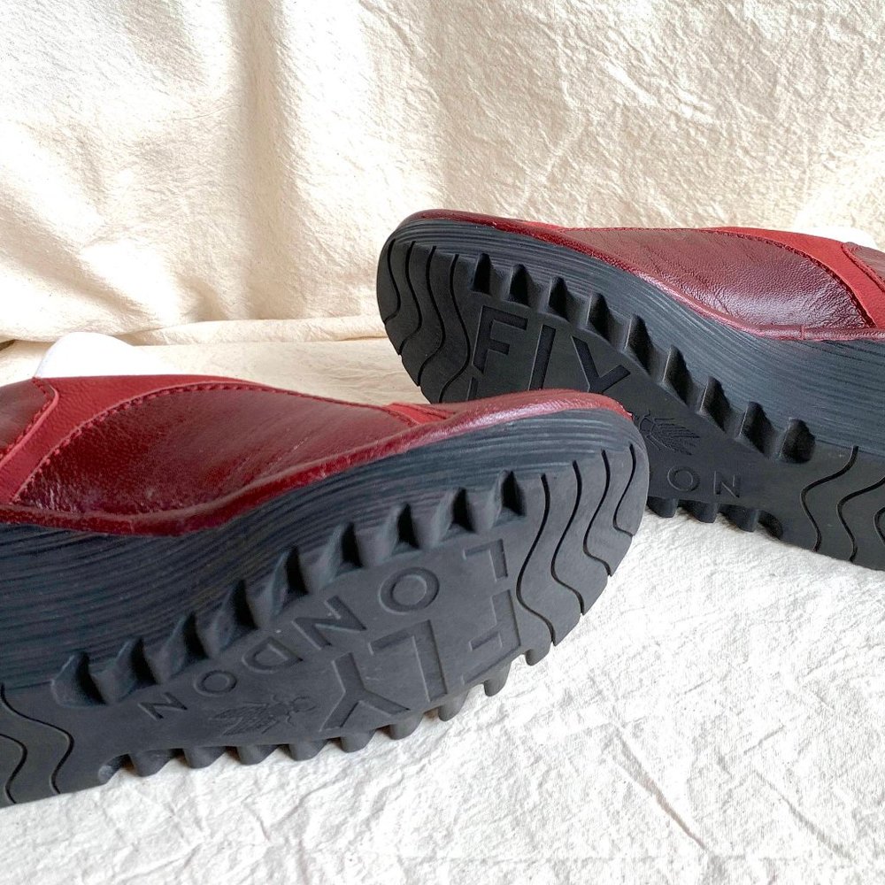 Fly London Burgundy Wedge Heels - Picture 8 of 13